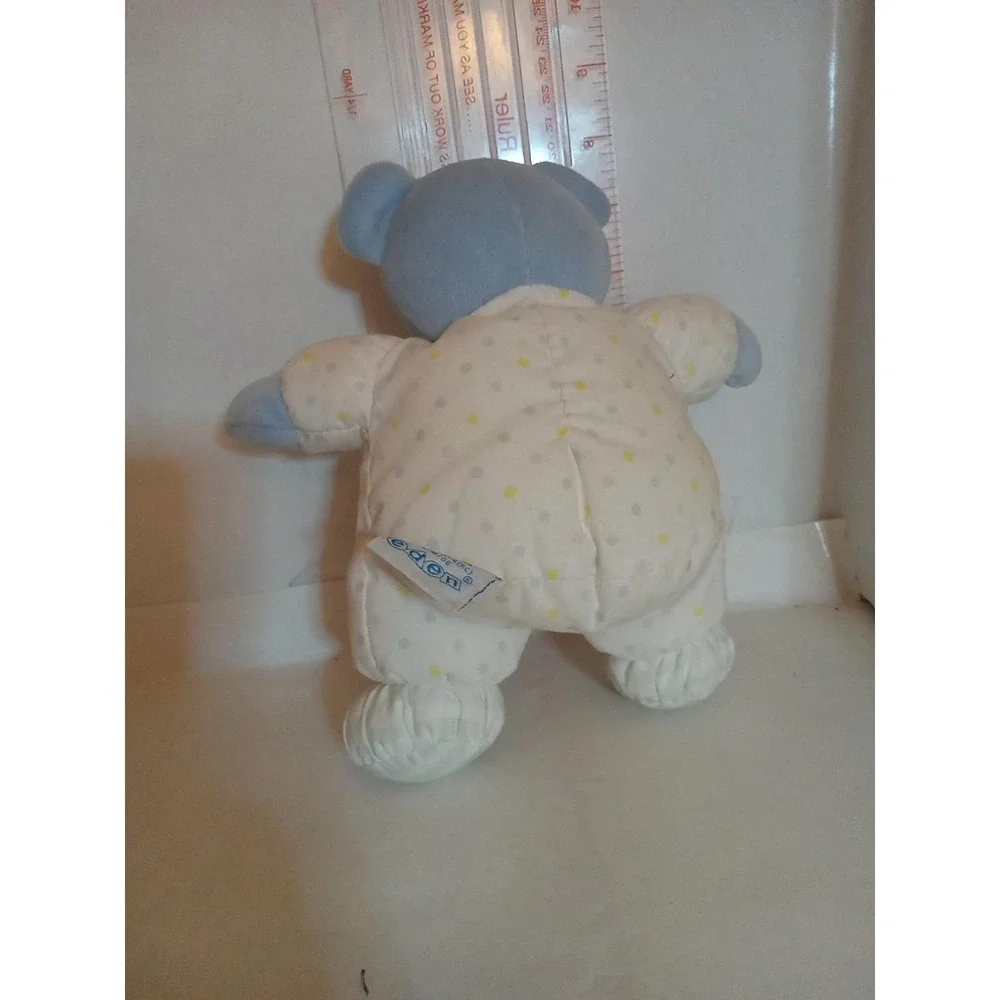 Baby Blue Teddy Rare Soft Plush rattle stripes & polka dots 8